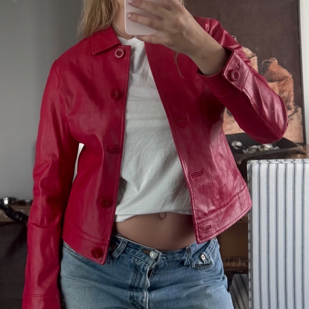 Vintage Y2K Metrostyle Red Leather Button-Front Jacker‎